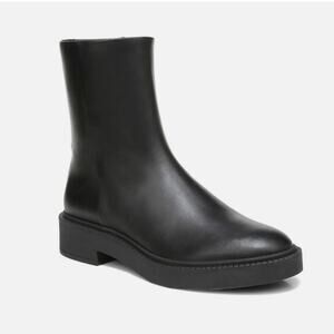 VINCE Kady Ankle Boots Water Resistant Leather Flat Mid Shaft Minimalist Black